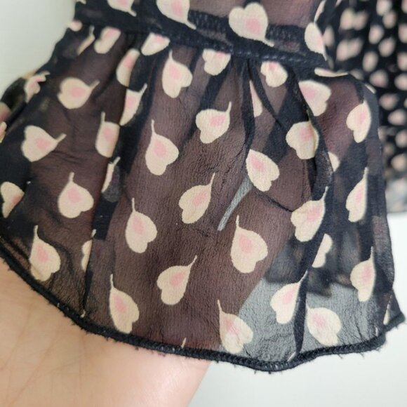 Anna Sui Tiered A-Line Skirt Sheer Ruffle Hem Pink Leaf Print Sample Small - Picture 4 of 8